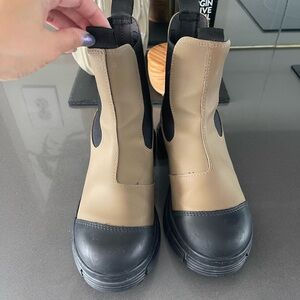 Ganni Beige and Black Ankle Boots